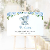 Olifant, Blauwe bloemen, Eerste Verjaardag Welkom Poster