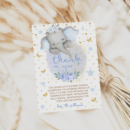 Olifant Blauwe Bloemen Maan Baby Shower Bedankkaart