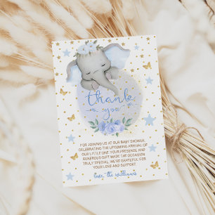 Olifant Blauwe Bloemen Maan Baby Shower Bedankkaart