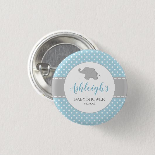 Olifant Blauwgrijze Stippen Jongens Babyfeestje Ronde Button 3,2 Cm (Voorkant /achterkant)
