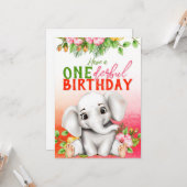 Olifant Bloem 1e Verjaardag Kaart (Voorkant / Achterkant in situ)