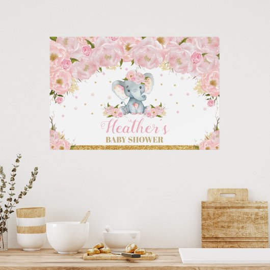 Olifant Bloem Baby Shower Achtergrond Banner Poster (Keuken)