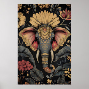 Olifant Bloem Kunstprint – Vintage Indiase Ontwerp Poster