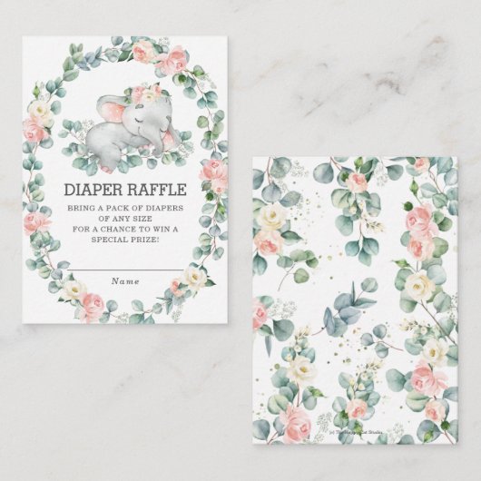 Olifant Bloemen Eucalyptus Groene Luier Raffle Informatiekaartje (Voorkant / Achterkant)