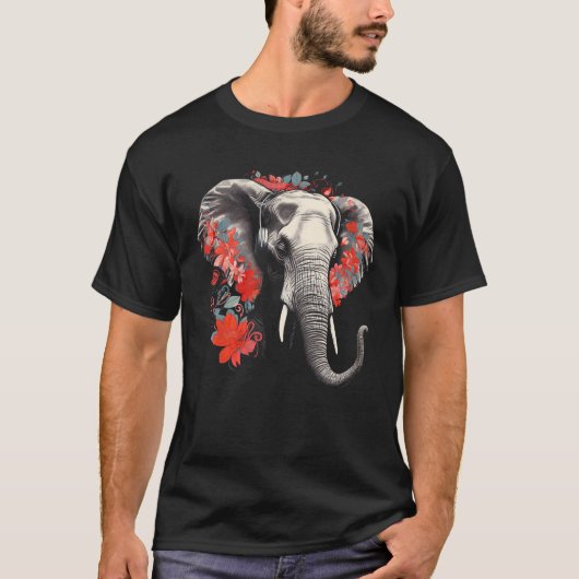 Olifant Bloemen Muziek Dier Olifant T-shirt (Voorkant)