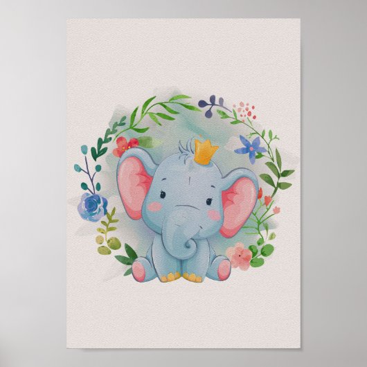 Olifant Bloemenkinderkamer Poster Afdruk Kinderkam (Voorkant)