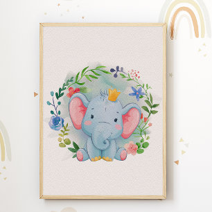 Olifant Bloemenkinderkamer Posterprint Kinderkamer Poster