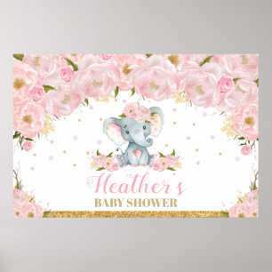 Olifant Bloemige Baby Shower Achtergrond Banner Poster