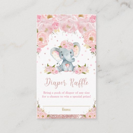 Olifant Bloemige Baby Shower Luier Raffle Kaarten (Voorkant)
