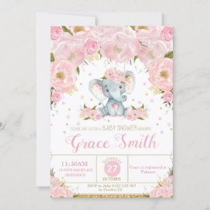 Olifant Bloemige Baby Shower Uitnodiging Meisje