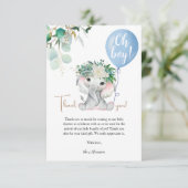 Olifant Blue Balloon Greenery Baby shower Bedankkaart (Staand voorkant)