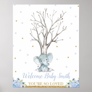 Olifant Blue Boy Baby shower duimafdrukken Boom Poster