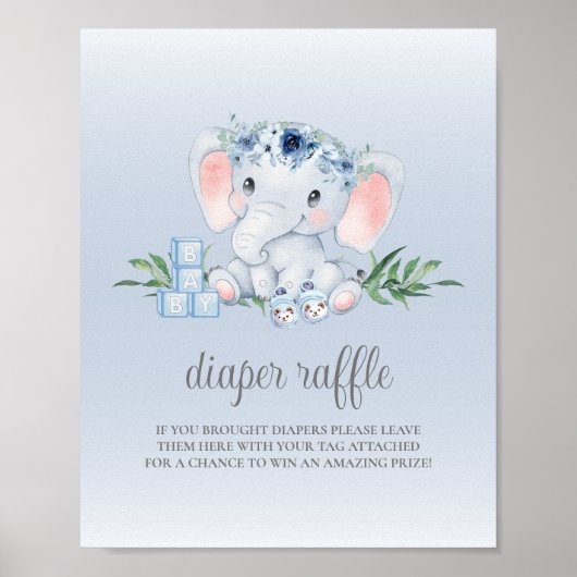 Olifant Blue Boy Baby shower Luier Raffle Teken Poster (Voorkant)
