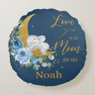 Olifant Blue Floral Hou van je naar de maan en ter Rond Kussen