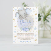 Olifant Blue Flowers Moon Baby shower Bedankkaart (Staand voorkant)