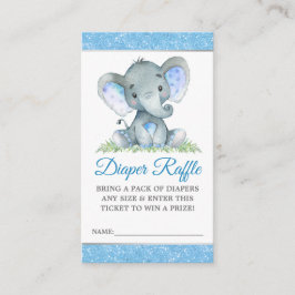 Olifant Blue Glitter Luier Raffle Baby shower Informatiekaartje