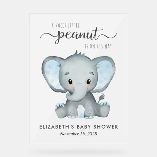 Olifant Blue Waterverf Baby Jongensdouche Frosted Acryl Bord (Voorkant)