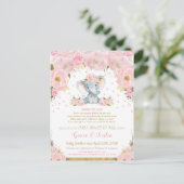 Olifant Blush Bloemen Baby shower door Mail Meisje Briefkaart (Staand voorkant)