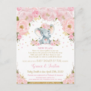 Olifant Blush Bloemen Baby shower door Mail Meisje Briefkaart