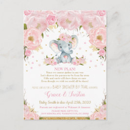 Olifant Blush Bloemen Baby shower door Mail Meisje Briefkaart
