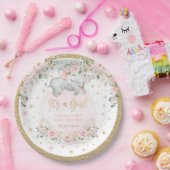  Olifant Blush Pink Gold Flower Baby shower Papieren Bordje (Feest)