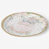  Olifant Blush Pink Gold Flower Baby shower Papieren Bordje (Gekanteld)