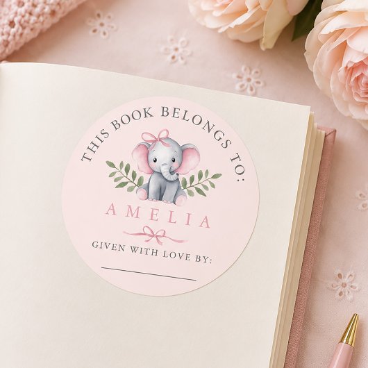 Olifant Blush Roze Baby Boekplaat Sticker