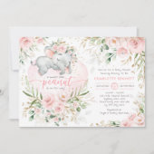  Olifant Blush Roze Goud Bloemen Baby shower Kaart (Voorkant)