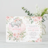  Olifant Blush Roze Goud Bloemen Baby shower Kaart (Staand voorkant)