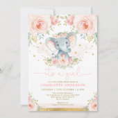  olifant blush roze rozen baby meisje douche kaart (Voorkant)