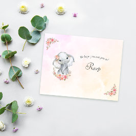 Olifant Boho Chic Koraal Baby shower RSVP Kaartje