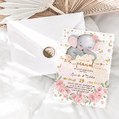 Olifant Botanische Blush Roze Baby Meisje Douche Kaart
