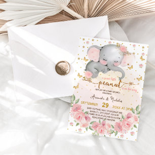 Olifant Botanische Blush Roze Meisje Baby Borrel Kaart