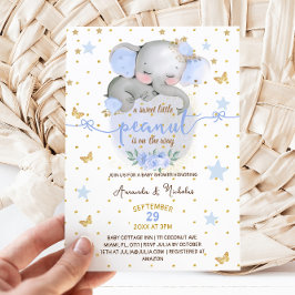 Olifant Botanische Pastelblauwe Baby Shower voor J Kaart