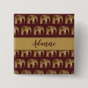 Olifant Bourgondië en Goud Patroon Vierkante Button 5,1 Cm