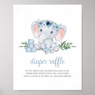 Olifant Boy Blauw Baby shower Luier Raffle Teken Poster