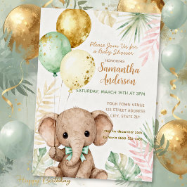 Olifant Bruine Saliegroen Ballonnen Baby Shower Folie Uitnodiging