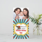 Olifant Circus Lijst Kinder Jongens Verjaardagsfee Bedankkaart (Staand voorkant)