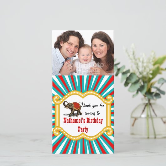 Olifant Circus Lijst Kinder Jongens Verjaardagsfee Bedankkaart (Staand voorkant)