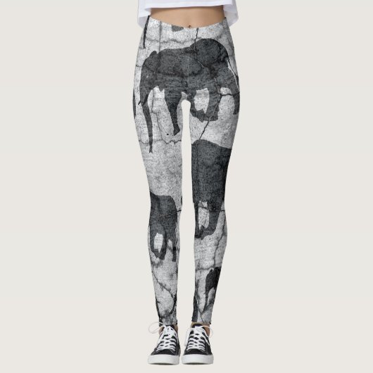 Olifant Concrete Patroon Ontwerp Leggings (Voorkant)