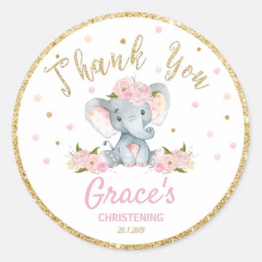 Olifant dank u Sticker labels doop gunsten (Voorkant)