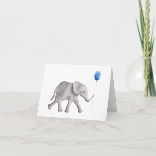 Olifant Dankkaartjes Baby Shower, Blauw Kaart (Voorkant)