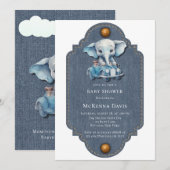 Olifant Denim Vintage Car Boy Baby shower Kaart (Voorkant / Achterkant)