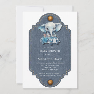 Olifant Denim Vintage Car Boy Baby shower Kaart
