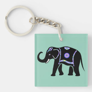 Olifant Dier Abstracte Decoratieve Patronen Sleutelhanger