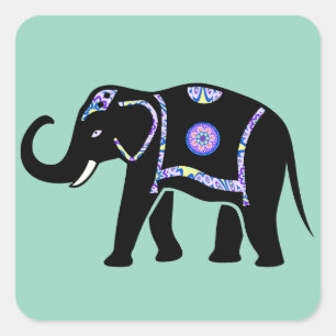 Olifant Dier Abstracte Decoratieve Patronen Vierkante Sticker