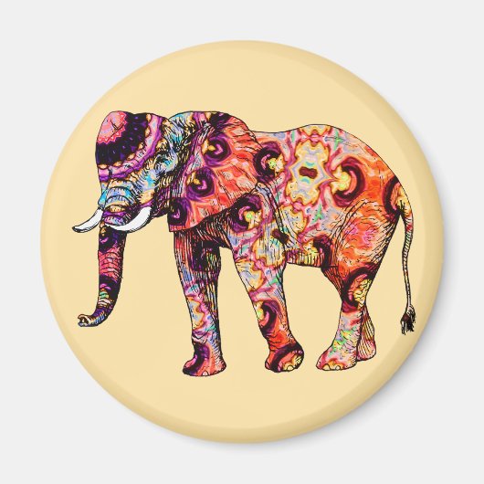 Olifant Dier Traditionele Chinese Patronen Magneet (Voorkant)