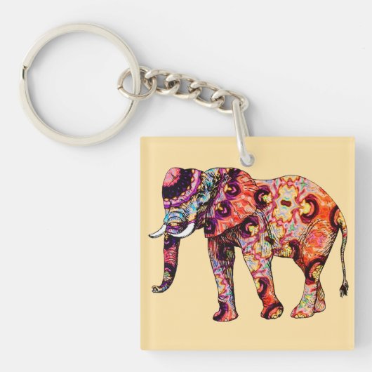 Olifant Dier Traditionele Chinese Patronen Sleutelhanger (Voorkant)