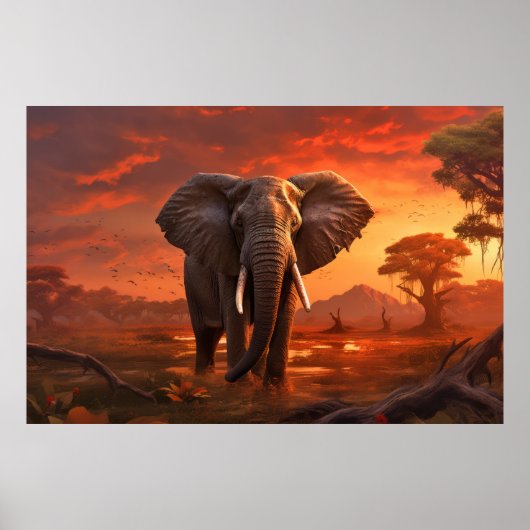 Olifant Dier Wilderness Kleurrijke Kunst Poster (Voorkant)