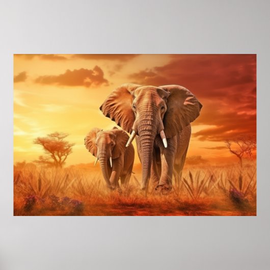 Olifant Dier Wilderness Kleurrijke Kunst Poster (Voorkant)